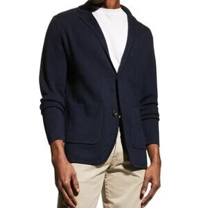 Amicale cashmere cardigan sweater Sz L navy long sleeve pockets A24